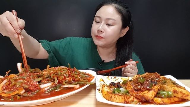 요리먹방:) 직접 만든 매운🥵 고구마줄기 김치 두부조림 먹방  Sweet potato stem kimchi & Braised Spicy Tofu Mukbang 매운음식먹방