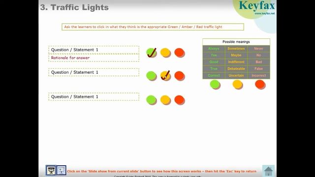 Interactive PowerPoint - template for educational quizzes and e-learning -  'Traffic Lights'