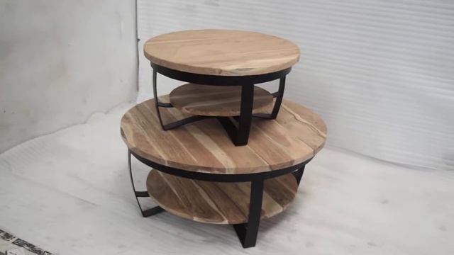 Acacia Wood Top Industrial Metal Leg Coffee Table | Industrial Coffee Table | Indian Furniture.