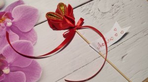 Топпер Сердце в технике канзаши. 14 февраля. 8 марта. Признание в любви. Торт. Цветы