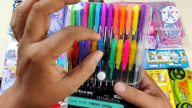 unboxing collection of pencil case doraemon geometry box neon pen ultimate collection of toys 