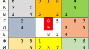 Форматирование повторов в областях судоку. Программирование подпрограмм.