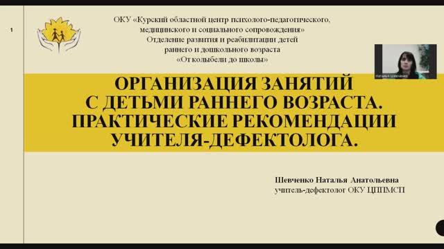 Вебинар"Организация занятий с детьми раннего возраста.Практические рекомендации учителя-дефектологa"