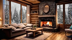 Музыка Снег Камин и Комната Уютная