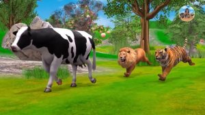 Cow Cartoon, Giant Gorilla Vs Giant Lion Tiger | Funny Gorilla Rescue Cartoon Cows From Lion & Tige