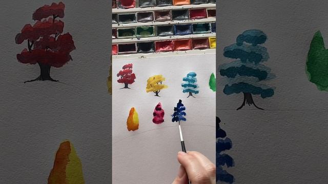 Деревья акварелью