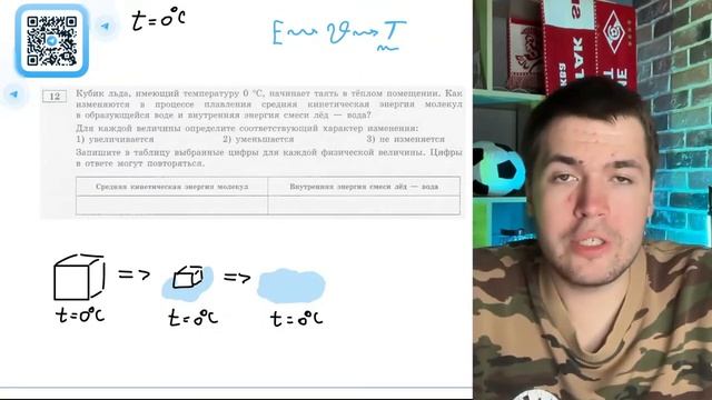 Кубик льда, имеющий температуру 0°C, начинает таять в тёплом помещении. Как изменяются в - №20342