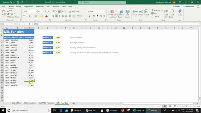 Part 3: Excel formulas full course - Excel Min Function [with example]