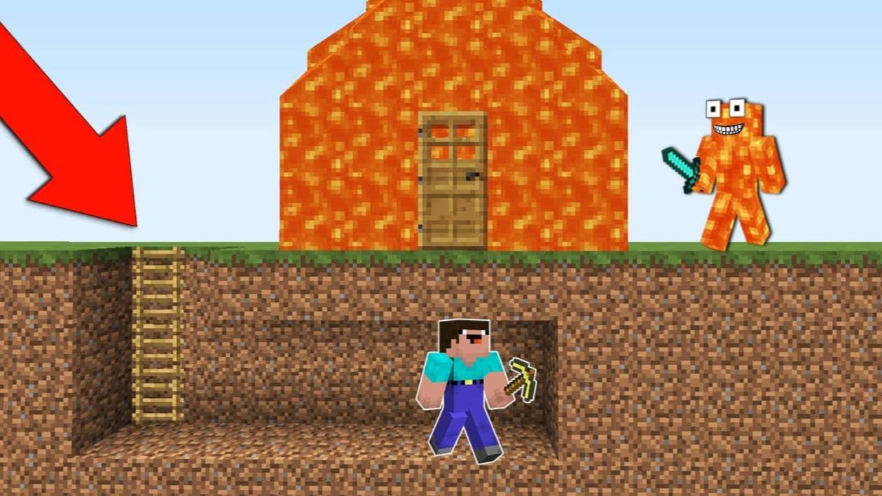 📹 НУБ ПОСТРОИЛ СЕКРЕТНЫЙ ПРОХОД ПОД ДОМОМ ИЗ ЛАВЫ В МАЙНКРАФТ ! НУБИК ПРОТИВ ЛАВОВЫЙ МОНСТР MINECR