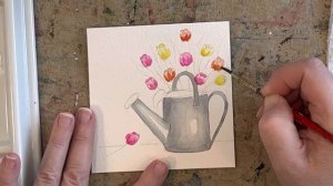 Simple Boutique of Tulips/ Watering Can in Watercolor