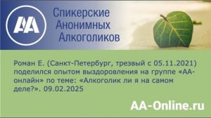Роман Е. (Санкт-Петербург, трезвый с 05.11.2021) по теме: «Алкоголик ли я на самом деле?»