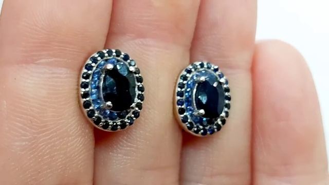 Серебряные серьги с натуральными сапфирами ВИЗАНТИЯ