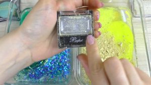 YELLOW vs MINT SLIME Mixing makeup and glitter into Clear Slime Satisfying Slime Videos