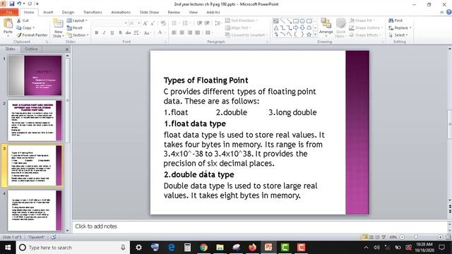 2nd year Computer Ch9 Floating Point data  different Data Types to Store floating point data in C
