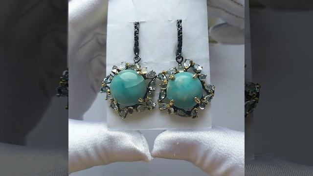Великолепные серьги с ларимаром I Серебро 925 пробы