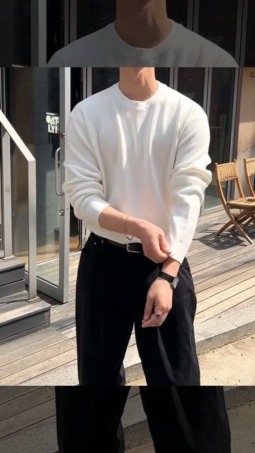 [남자 코디] 누구나 소화 가능한 무난한 색조합 크림 아이보리 컬러 블랙진 코디 모나미 꾸안꾸 미니멀 데이트룩 결혼식 하객 봄 나들이 복장 남자 쇼핑몰 추천