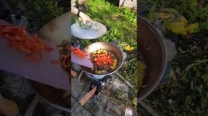 Готовим жаркое в казане на турбо-печь или печь-ракета или походная печь.