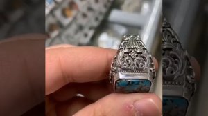 Перстень печатка серебряная с аризонской бирюзой натуральной ручной работы