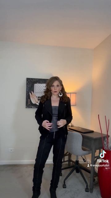 Styling edgy look black suede pants grey strapless faux leather top black Moto jacket смотреть онлайн