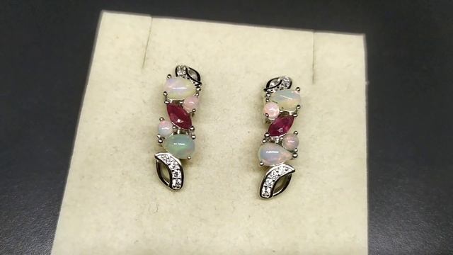 Сережки. Природний опал рубін. Срібло 925. С1251 смотреть онлайн