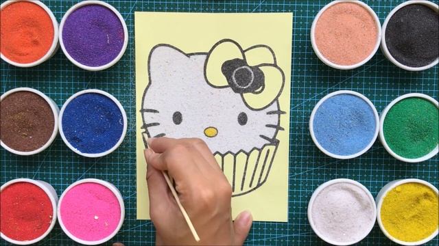 Hello Kitty sand painting toys / How to coloring Hello Kitty cupcake / Sand art / Learn colors смотреть онлайн