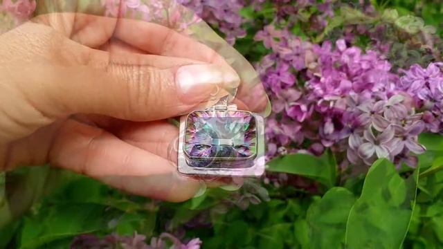 Кулон с мистик топазом (радужный топаз) серебряный ажурный восточный