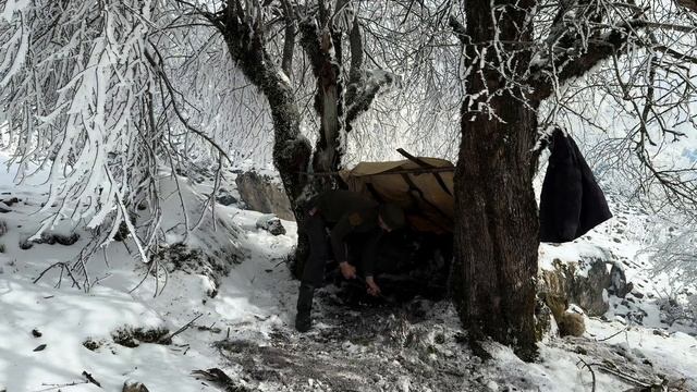 Лагерь для выживания в замёрзшем лесу