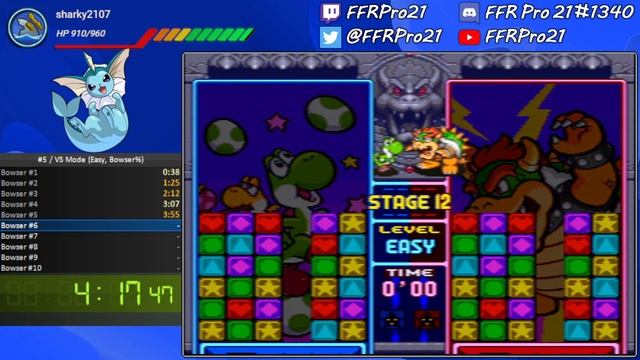 SNES - Tetris Attack - VS Mode Speedrun Easy Bowser - 3:35 IGT 7:42 RTA