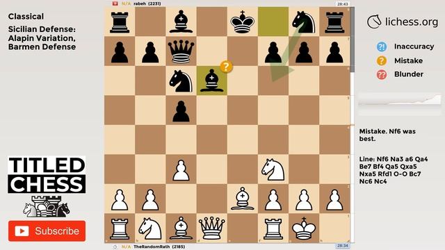 Sicilian Defense: Alapin Variation, Barmen Defense - Classical - Titled Chess смотреть онлайн