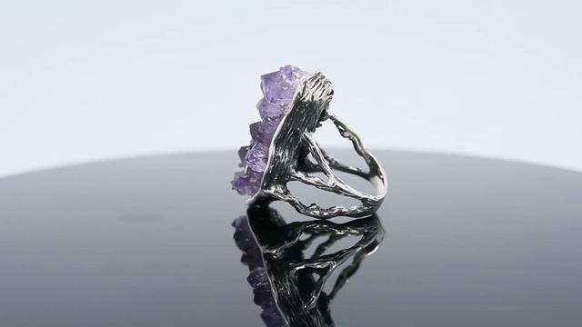 Raw Gemstone Amethyst Ring - Druzy Vintage Style 925 Silver Ring