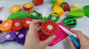 ASMR Cutting Velcro Fruit and Vegetables Play Food Learning Colors Toddler Crunchy Sounds
