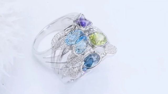 Amethyst, Peridot, Blue Topaz & Zircon Openwork Ring in Rhodium over Sterling Silver 4.2ctw