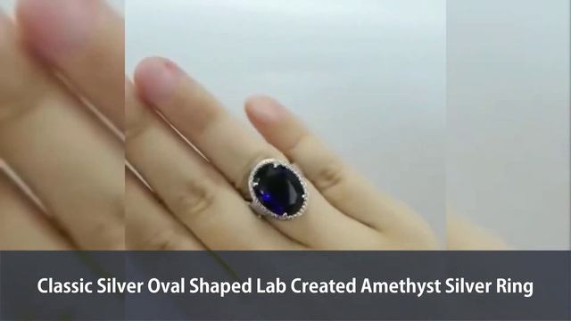 Classic Silver Oval Shaped Lab Created Amethyst Silver Ring