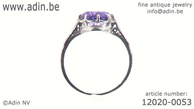 Estate platinum engagement ring set with diamonds and amethyst. (Adin reference: 12020-0053)