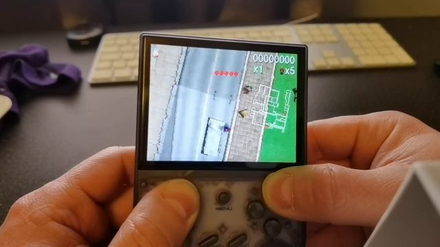 RG35XX GarlicOS 1.2.7 mGBA, Payback, smooth gameplay, clear sound, overclock++