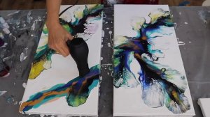 #80 Purple & Blue lines Dutch Pour / Fluid Art