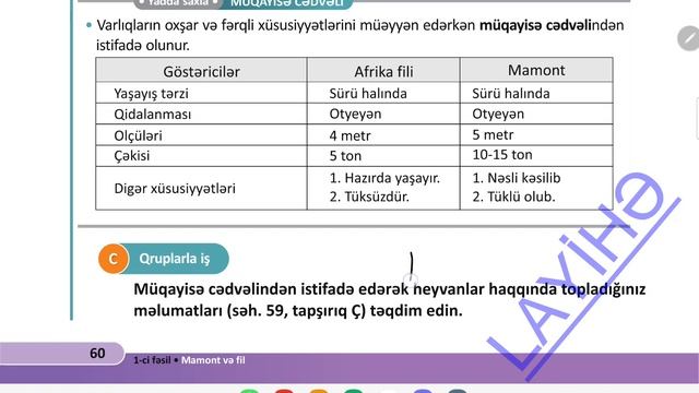 3 cü sinif Azərbaycan dili səh 60-Mamont balası-3 cü sinif Azərbaycan dili dərslik 1 ci hissə səh 6