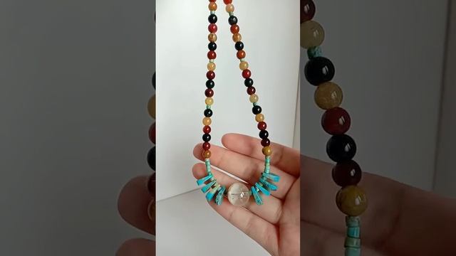 High quality Kyanite with Turquoise and multi-colror Rutilated Quartz Colorful Rainbow Necklace