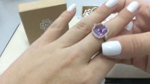 Кольцо 734 из красного золота 585 пробы с аметистом и фианитами