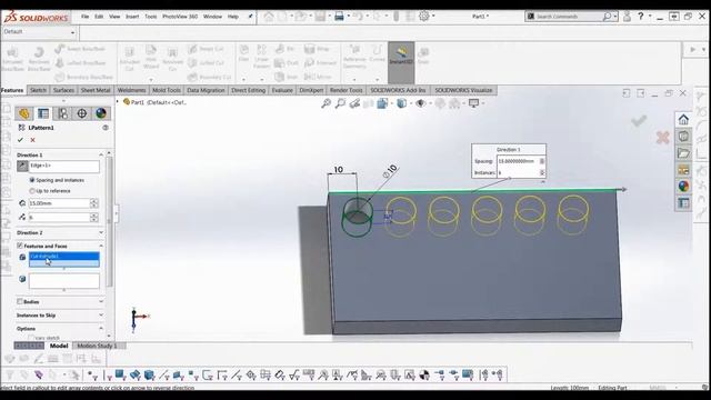 Linear Pattern - Solidworks Tutorial 2019