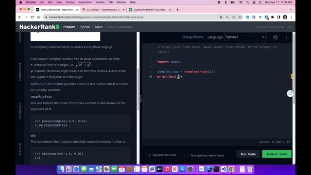 Polar Coordinates with Python | HackerRank Challenge | Problem Solving | Coding With Kien