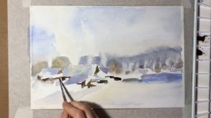 Watercolour winter landscape/ Зимний пейзаж акварелью
