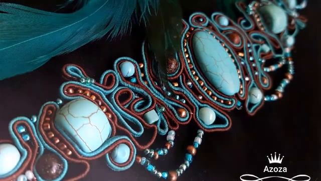 Комплект "Бирюзовая россыпь" из бирюзы и сандала. Сутажная техника плетения смотреть онлайн