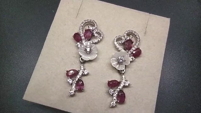 Серьги. Натуральный перламутр рубин. Серебро 925. С8980