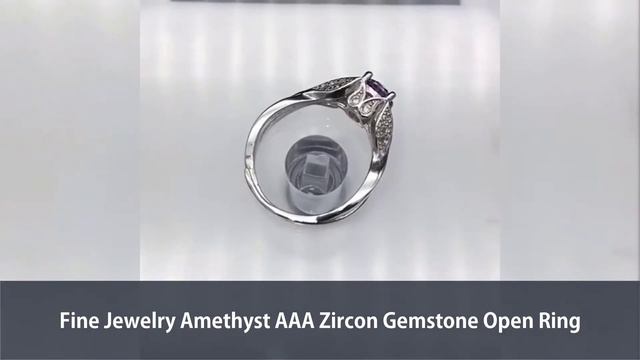Fine Jewelry Amethyst AAA Zircon Gemstone Open Ring