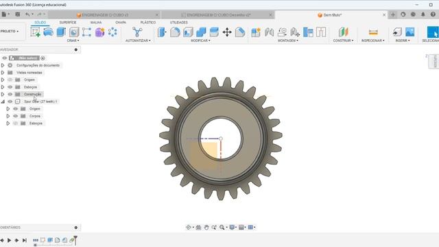 Aula 477 - Modelamento da Engrenagem com Cubo e Dentes Retos no Fusion 360