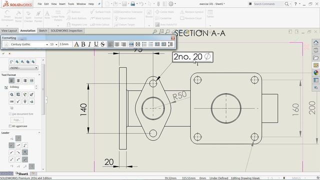SolidWorks Drawing Tutorial for Beginners exercise 103