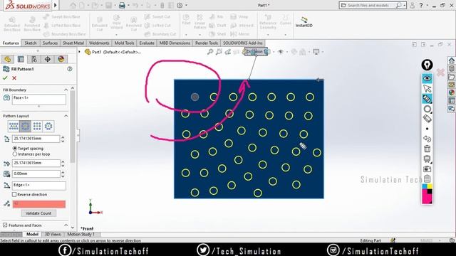 Fill Pattern in SolidWorks 2020 | Lesson 17 | SolidWorks Tutorials Tamil