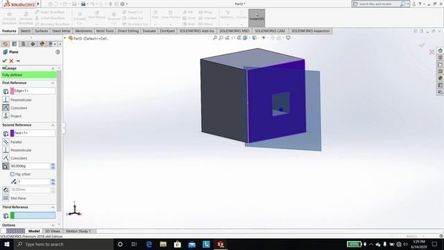 Solidworks Function: reference plane, convert entities and sample question