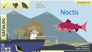 Я ловлю рыбу Noctis в игре «Кот идёт рыбачить».